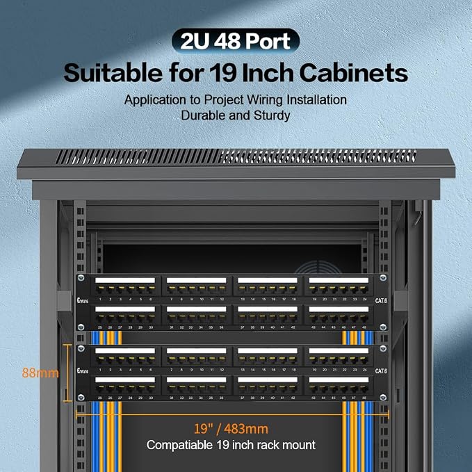 2U 48port Patch Panel CAT6 Patch Panel Rack Mount 19inch Ethernet Patch Panel - Image 6