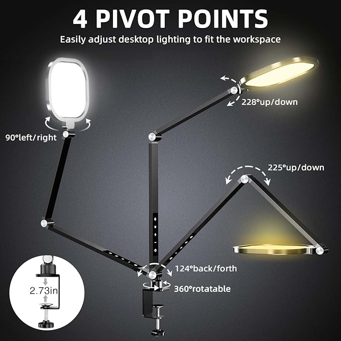2 Packs Video Conference Light for Computer, 15W LitONES Desk Light for Zoom Calls Meeting with C-Clamp & Metal Swing Arm, Podcast Lighting Kit with Remote, Memory & Timing CRI＞95