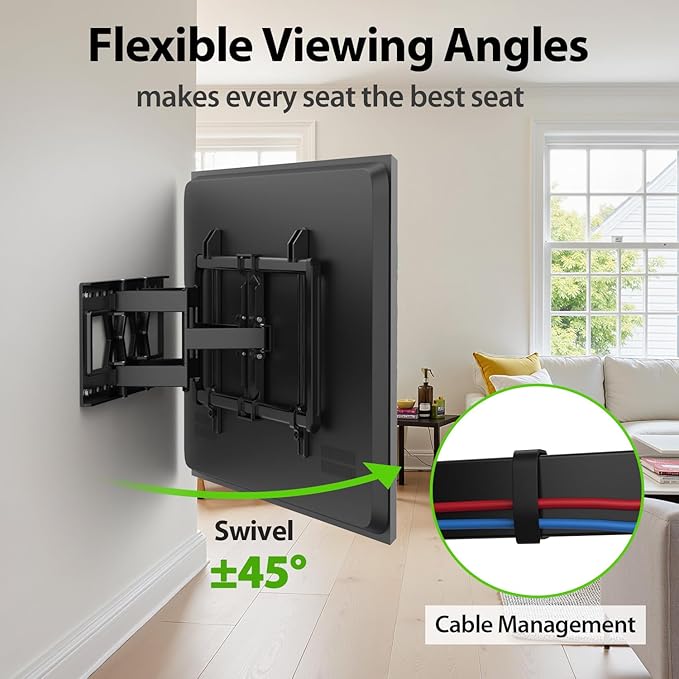 USX Mount Ultra Slim TV Wall Mount for 37-90 inch TVs, Low Profile Full Motion TV Mount with Swivel Articulating Dual Arms, Wall Bracket for Max VESA 600x400mm Holds 120lbs, Fits 16"/18"/24" Studs