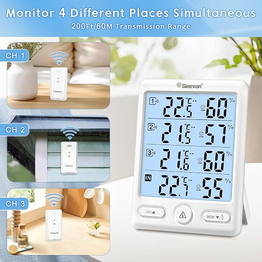 Geevon Indoor Outdoor Thermometer Wireless, 5-Inch Display Digital Hygrometer - Image 2