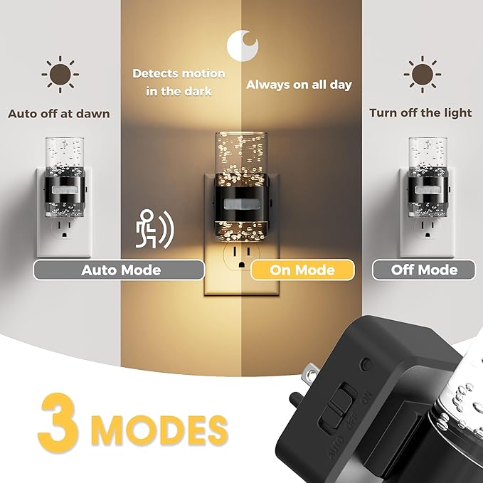 L LOHAS LED Motion Sensor Night Light,Dimmable Night Lights Plug into Wall, 2 Pack 3000K Night-Lights with 0-100 LM Adjustable, Acrylic Bubble Plug in Nightlights for Bathroom Hallway Nursery