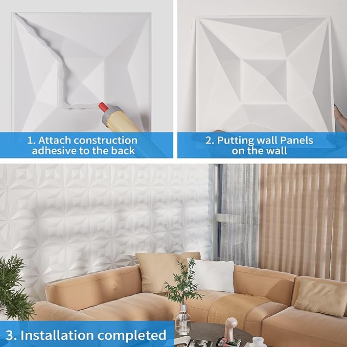 Greymond White PVC 3D Wall Panels, 33 Pack 11.8''x11.8''Geometric Design for Modern Home Decor Upgrade, Textured Tile Decorative & Paintable for Living Room Lobby Bedroom Hotel Office