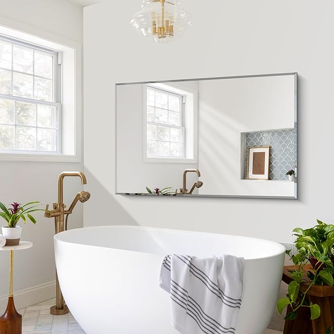 CILIBER Beveled Bathroom Mirror, 30x48 Large Frameless Mirrors for Over Sink, Upgraded Shatterproof Beveled Frameless Vanity Mirror for Bedroom, Living Room and Entryway (Horizontal/Vertical)