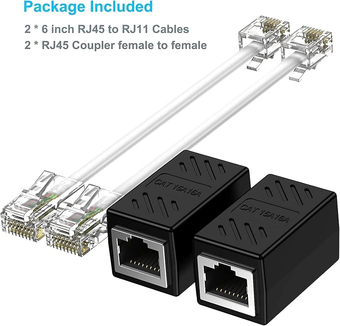 Phone Jack to Ethernet Cable Adapter, RJ45 8P8C Female to RJ11 6P4C Male - Image 7