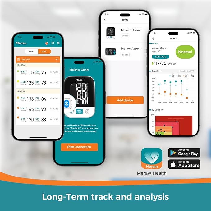 Meraw Blood Pressure Monitor Home Use, Blood Pressure Cuff Digital Arm, Blood Pressure Monitor Automatic Cuff 8.7-16.5" Bluetooth App Tracking Irregular Heartbeat Monitoring FSA/HSA Eligible White