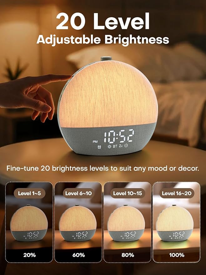 Zelaclock Sunrise Alarm Clock, White Noise Sound Machine, Sunlight Alarm Clocks for Bedrooms, 9 Natural Wake Up RGB Night Light, 30 Soothing Sounds for Heavy Sleepers, Baby, Kids, Adults