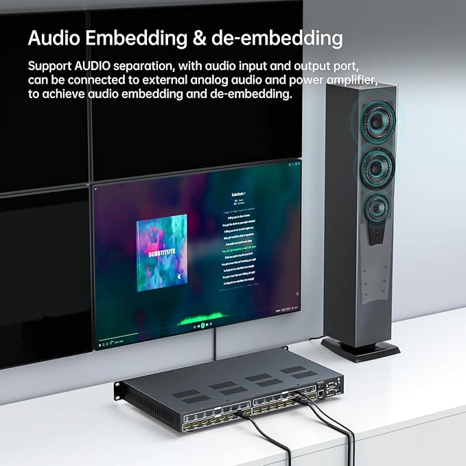 MT-VIKI 8x8 8K UHD HDMI 2.1 Matrix Switcher with Audio De-embedder, 8K@60Hz and 4K@120Hz, EDID, RS232, LAN Port, APP, Web GUI (8 in 8 Out)