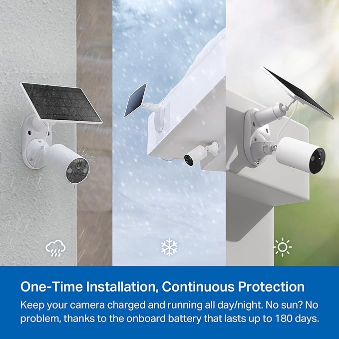 Tapo TP-Link SolarCam C402 Kit, Outdoor Battery Camera w/Solar Panel Base, Wireless, 1080P, Free Person Detection, SD/Cloud Storage, Color Night Vision, No Hub Needed, Works w/Alexa
