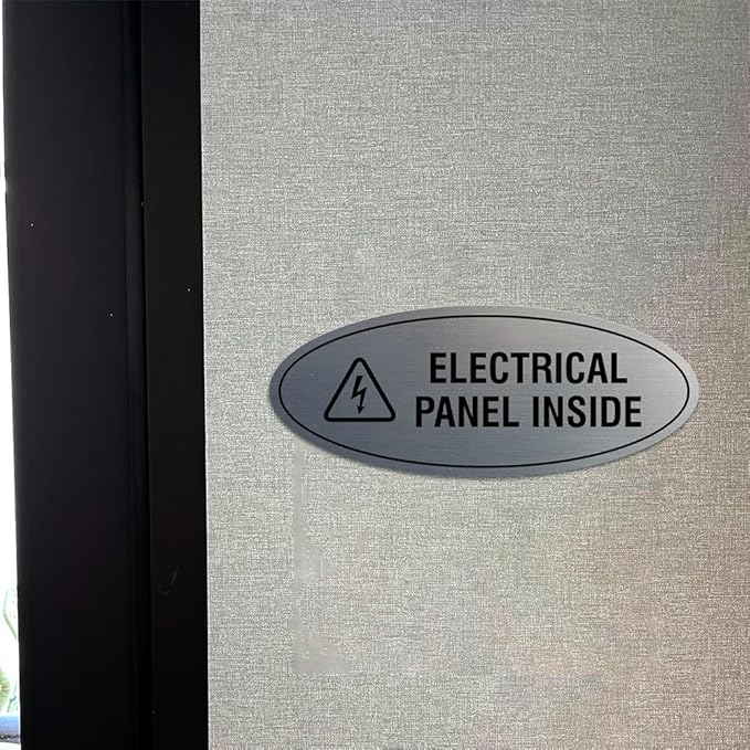 Signs ByLITA Oval Electrical Panel Inside Sign (Brushed Silver) - Large 2 Pack