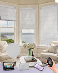 Graywind Smart Roman Shades 60% Blackout Compatible with Alexa Google Rechargeable Motorized Blinds Remote Plain Fold, Custom Size (Light Filtering Matelasse Grey)