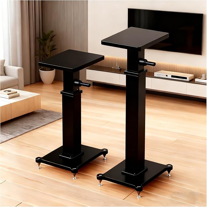 29.5-43.3in Height Adjustable Speaker Stands Pair up to 110lbs, Heavy Duty Bookshelf Speaker Stand Bookshelf Speaker Stand, Holds Bookshelf & Satellite Speaker Large Speaker (Black)
