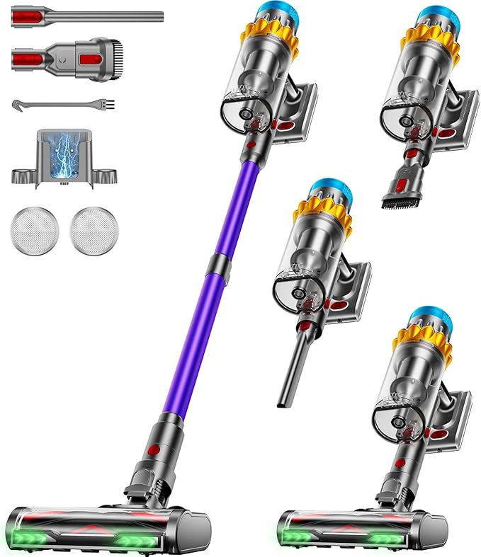 Cordless Vacuum Cleaner, 60KPA 75Min 650W Motor Powerful Vacuum Cleaners for Home, Self-Stand Cordless Stick Vacuum Rechargeable Anti-Tangle/LED Screen/1.8L Cup for Home Pet Hair/Carpet/Hardwood Floor