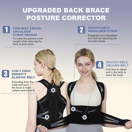 Posture Corrector for Women and Men Upgraded Back Brace, Adjustable Full Back Support for Upper and Lower Back Pain Relief, Shoulder Straightener for Hunchback, Scoliosis, Lumbar, Spine (Black,Medium)