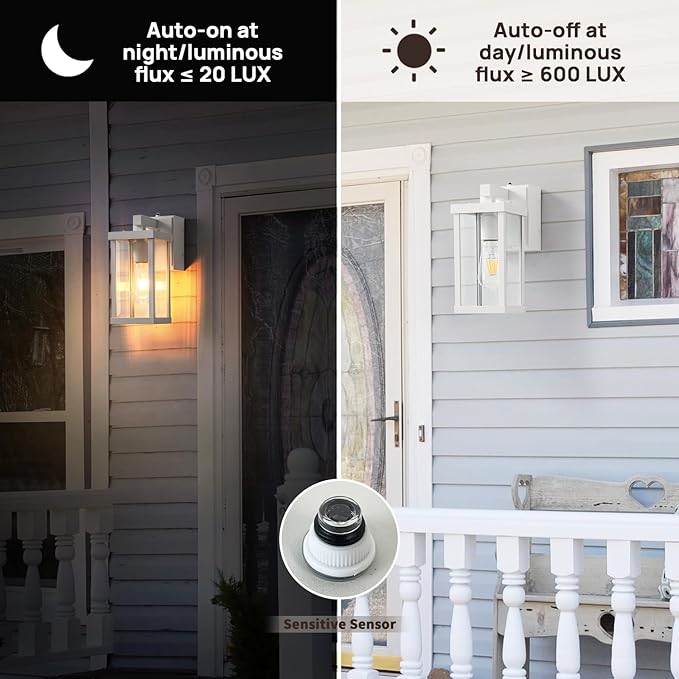 JOKAONOTL Dusk to Dawn Porch Lights with GFCI Outlets Waterproof Outdoor Wall Lights Exterior Lighting Fixtures Modern Outside Lights Wall Mount for House Patio Garage,White,11.8''H, 2 PC
