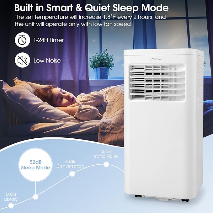 COSTWAY Portable Air Conditioner, 8000 BTU 3-in-1 Personal AC Unit with Built-in Dehumidifier, Fan Mode, Sleep Mode, 24H Timer, Remote Control, Cools up to 250 Sq. Ft for Bedroom
