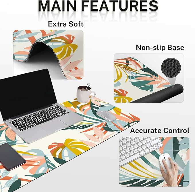 Britimes Bohemian Rainforest Keyboard Mouse Pad Set 4in1 Large Mousepad+Keyboard Wrist Rest+Mouse Wrist Rest+Coaster Set with Ergonomic Design for Home Office Computer 35.4x15.7 inches