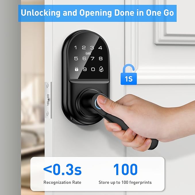 Smart keypad Door Lock with Handle，Fingerprint Keyless Entry Digital Lock with Built-in doorbell for Front Door,Bedroom,biometric Door knob