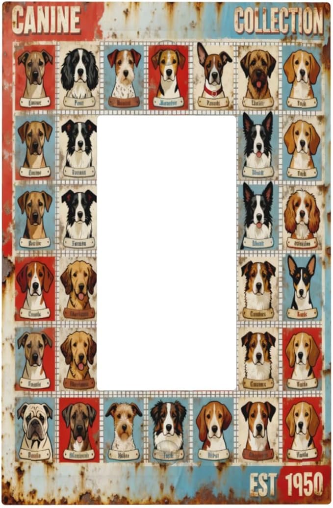 Bvtewkhz Dogs Funny Puppy Pets Vintage 1 Gang Single Rocker Decorative Outlet Covers Light Switch Plate Electrical Receptacle Switchplate For Bathroom Kitchen Bedroom