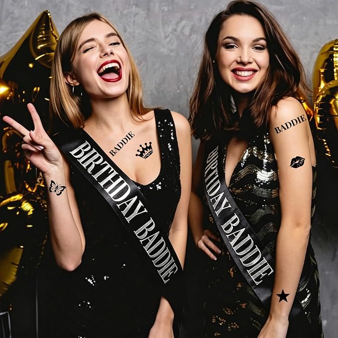 Birthday Baddie Sash – Black Glitter Satin Wearable Accessory - Image 5