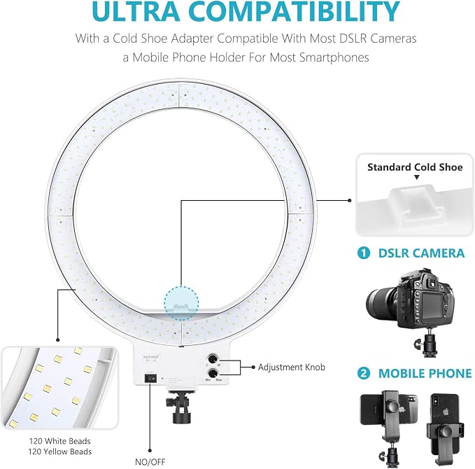 NEEWER 18 Inch Ring Light with Tripod Stand, 55W Large LED Ringlight, Cold Shoe - Image 5