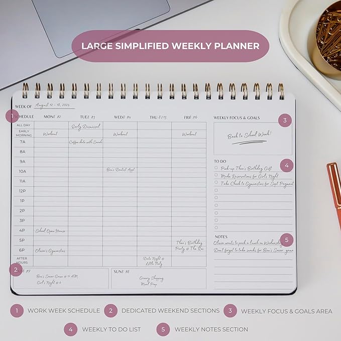 Undated Weekly Schedule | Business Planner | 8.25” x 11.75” ADHD Organizer | Premium Multi-Layout Schedule | Evergreen | Landscape Layout