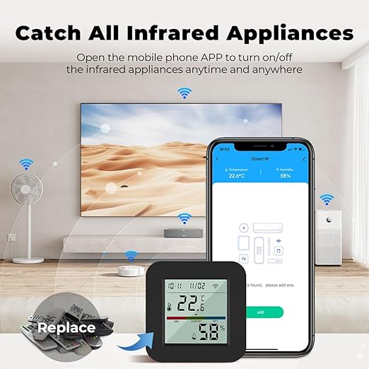 Sanofuturion WiFi Smart IR Remote Control, 3-in-1 Smart AC Controller with Temperature Humidity Sensor n Display, Intelligent Control of T&H for Home Greenhouse Pet Garage, Compatible with Alexa (C1)