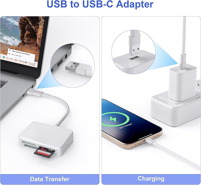 SD Card Reader, 4 in 1 USB C to SD/TF/CF/MS Card Reader with USB to USB C Adapter Memroy Card Reader for iPhone 17/16/15 Pro Max iPad Pro MacBook Pro/Air iMac M4/M3/M2 Android Phone/Tablet PC (White)