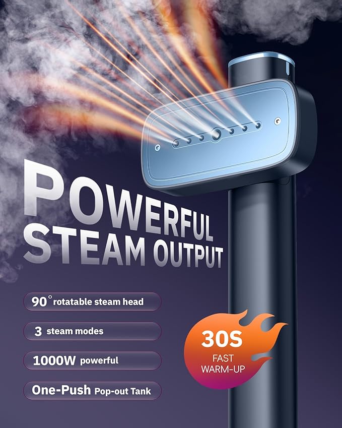 OGHom Steamer for Clothes, 110-240V Travel Steamer & Iron 2 in 1, 1000W Powerful Steam, Portable Handheld Garment Wrinkle Remover, 30s Fast Heat-Up with 3-mode Steam Control, for Global & Europe-Blue