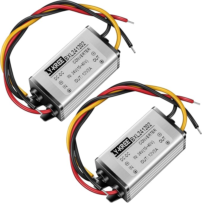 2 Pcs Dc 24v to 12v 2a 24w Step Converter Voltage Reducer Regulator Down Waterproof Dc 24v to 12v Buck Boost Converter for Golf Cart,Accept Dc15-40v Inputs(2 Pieces)
