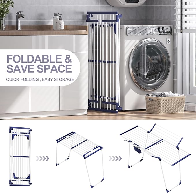 APEXCHASER Clothes Drying Rack - Foldable Laundry Rack Indoor Outdoor, Gullwing Drying Rack Clothing with 10pcs Clips + Bag, Collapsible Space-Saving Clothes Rack for Drying Towels Dolls, White
