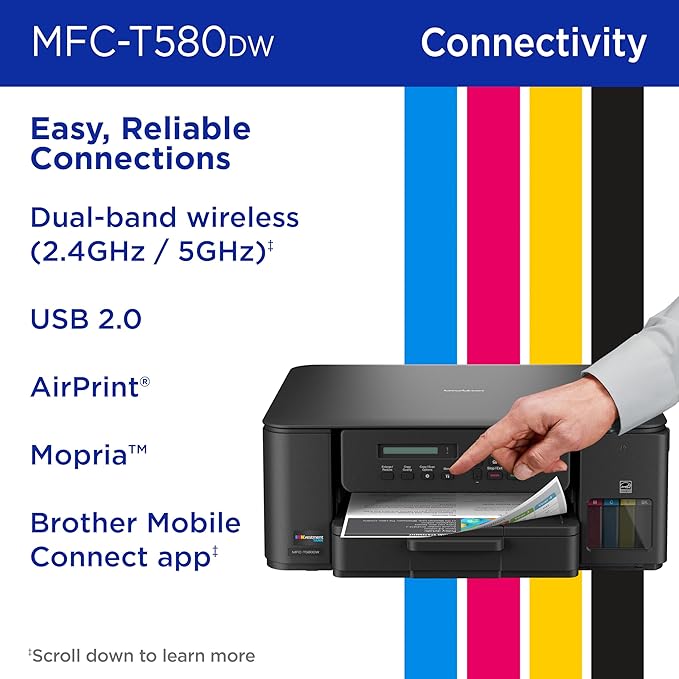 Brother INKvestment Tank 580 Wireless Color Inkjet All-in-One Printer | Includes up to 3 Years of Ink in-Box(1) and 3-Year Limited Warranty(2) (MFC-T580DW)