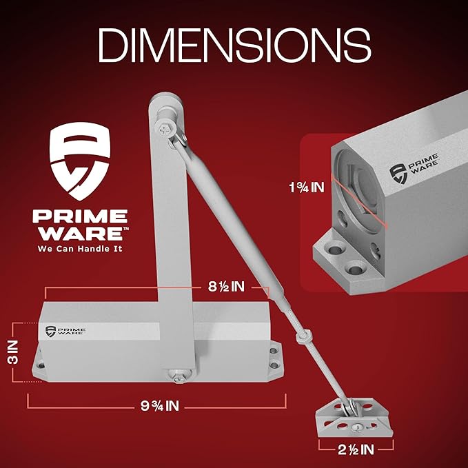 PrimeWare DC-600 Automatic Adjustable Door Closers for Home | Soft Close, No Slam | Residential and Commercial Door Closer | Level 1-6 | for Doors Weighing 30-300 lbs | Hydraulic Door Spring - Nickel