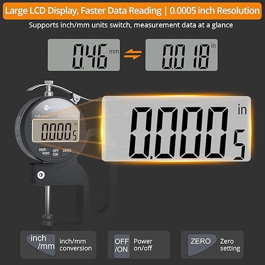Neoteck Digital Thickness Gauge (Silver-Black, 0-1"/0.0005")