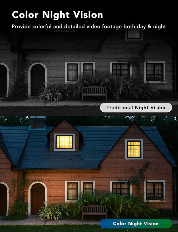 FAMVIVA 2K Security Camera, Outdoor/Indoor for Home, Pet, Baby, Nanny, IP65 Waterproof Color Night Vision, White Light & Siren, Recording, Motion Detection, Compatible with Alexa,Black-2P