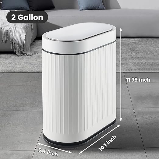 Bathroom Sensor Trash Can with Lid Automatic 2 Gallon Smart Garbage Can Bathroom Decor, 7.5 Liter Small Trash Bin, Motion Sensor Waterproof Wastebasket for Office, Bedroom, White Black