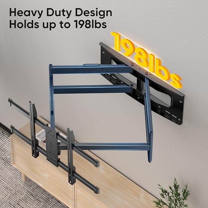 FORGING MOUNT Heavy Duty Long Arm TV Wall Mount with 43" Dual Articulating Arms for Most 50-90 inch Screen, Full Motion TV Mount Swivel Tilt Bracket Holds 198lbs, Fit 16”,18”,24” Studs VESA 600x400MM