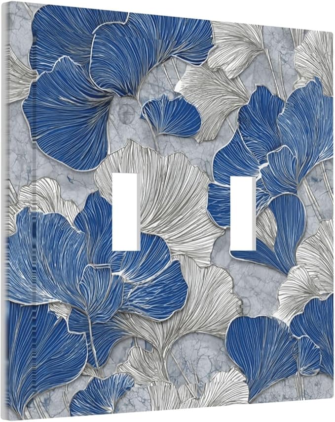 Bvtewkhz Abstract Blue Marble Plant Leaves 2 Gang Double Toggle Decorative Light Switch Covers Electrical Faceplate Switch Plates for Bathroom Kitchen Home