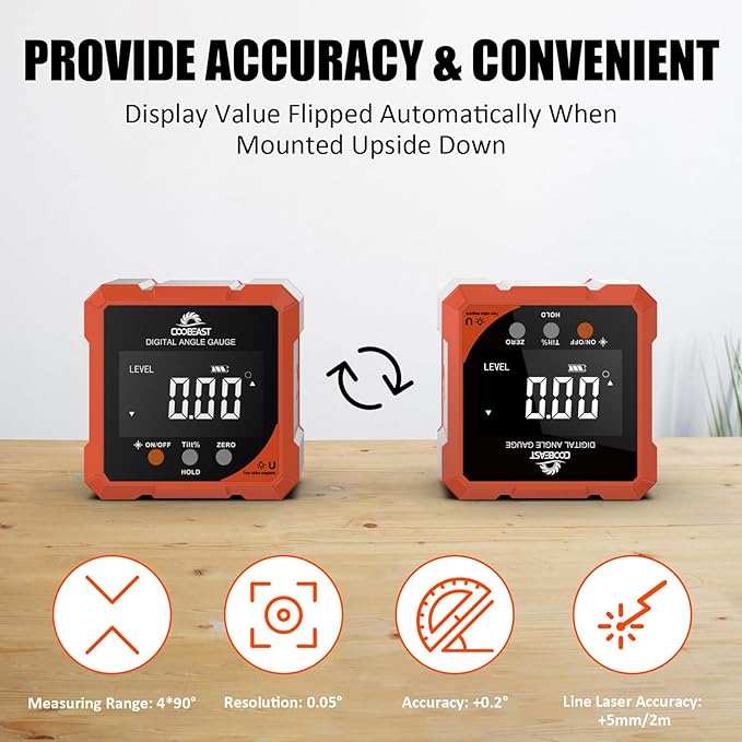 Digital Angle Finder with Laser, 4-side Magnetic Digital Angle Gauge, Rechargeable Mini Digital Laser Level Measuring Tool, Cube Inclinometer with Backlight for Woodworking Tablesaw Gift for Men