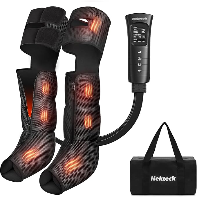 Nekteck Leg Compression Massager with Heat Leg Massager for Circulation and Pain Relief, Air Compression Boot Massage Tool with 2 Heats 6 Modes 6 Intensities, Relaxation Tool for Men Women