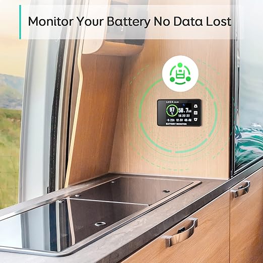 LNEX 500A Shunt Battery Monitor, 2.4" Color Screen RV Monitor with 16ft Shielded Wire, Support High Low Voltage Programmable Alarm for 8-100V Lifepo4, Lithium Sealed, Gel, Flooded Battery