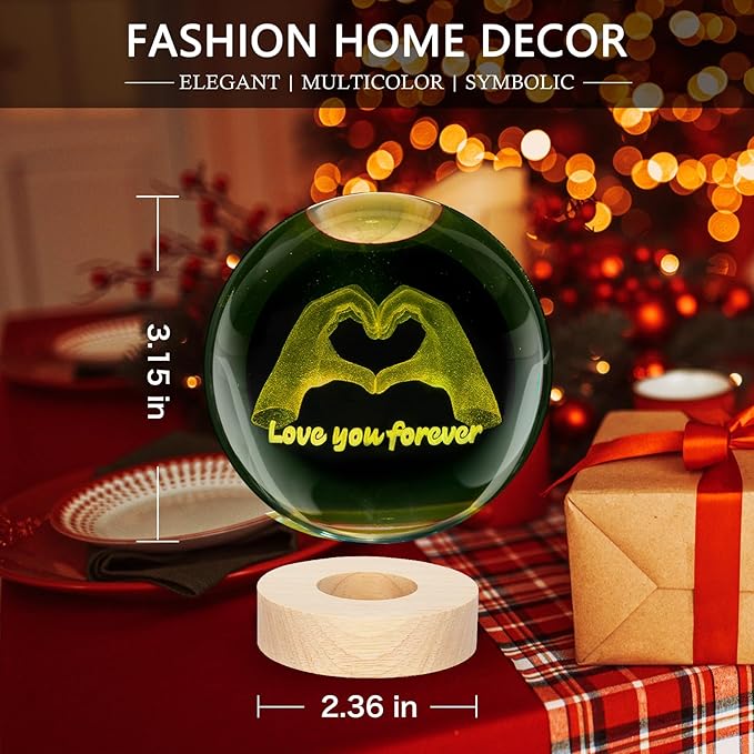 Kopesmsy 3D TayTay Gifts, Cute 3.15-inch Hands Heart Shaped Crystal Ball Night Light with Wood Base, Night Light Room Decor, Birthday Anniversary Christmas Gift for Fans, Music Song Lover