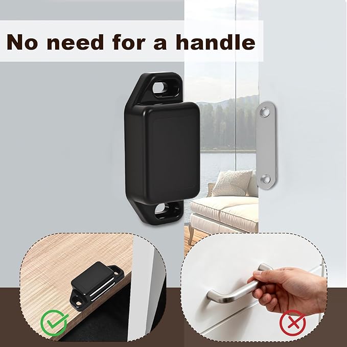 16 Pack Magnetic Push Latch,Heavy Duty Magnetic Touch Latch,for Push to Open Cabinet or Kitchen Drawer，Kitchen Door(Black - 0.98 inch, 16 Pack)