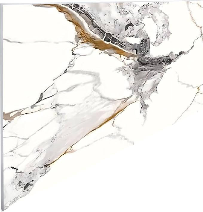 Dundee Deco Faux Marble Wall Panels - Sample - Glossy, Waterproof Indoor Wall Cladding - White, Black, Brown Veins - Sample 6" x 6"