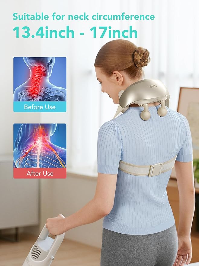 SKG Neck Massager for Pain Relief Deep Tissue Shiatsu Neck and Shoulder Cordless Neck Massager with Heat Gifts for Men and Women Dad Mom Grandpa H7 Ultra Beige