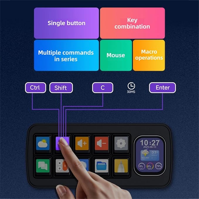 VELATEMOR AI Voice Control Panel, 10 LCD Mechanical Buttons 2.01 Inch Auxiliary Screen, with AI Voice Recognition and One Key Macro, for OS X Smart Home Automation (White)