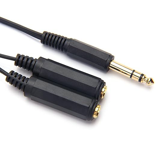 Disino 1/4 Splitter, 1/4" TRS Stereo Male to Dual Female Y Splitter Cable Quarter Inch Splitter Cord - 8 Inch / 20cm