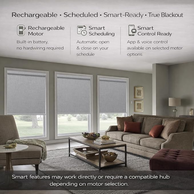 Zshine Motorized Blackout Window Blinds Customize Width (23-95 Inches) Remote Control Wireless and Rechargeable Roller Shades Blinds for Windows, Home, Office, Hotel, Club, Restaurant(82164C)