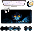 BFUKVOU Large Keyboard Mouse Pad Set, Extended Mouse Pad+Keyboard Wrist Rest Support, Memory Foam Ergonomic Easy Typing, 4Pcs (31.5×11.8 in) Desk Pad Set for Office Home,Black Cat with Glowing Eyes