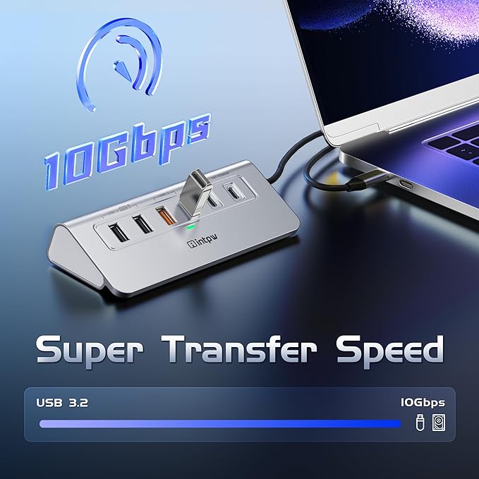 intpw P9R PRO USB C Hub Ethernet, 10Gbps USB C Docking Station 10-in-1 with Type-C & 2 Type-A 3.2 Data, LAN, 4K@60Hz, 2 USB A 2.0, PD 100W, SD/TF Ports, 3.28FT Powered USB Hub for PC, iPhone 17, Mac