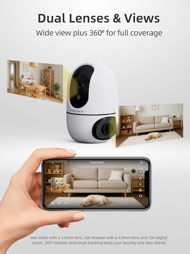 VIRTAVO Indoor Pet & Baby Camera, No Subscription Required, Dual-Lens 360° PTZ - Image 7